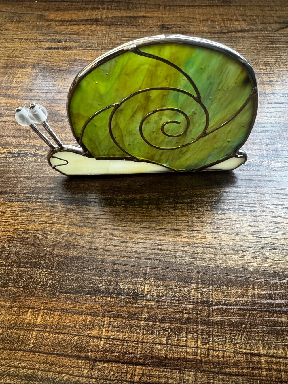 Vintage Stained Glass Green Snail Desk Caddy Sticky Pad Note Card Holder 90s